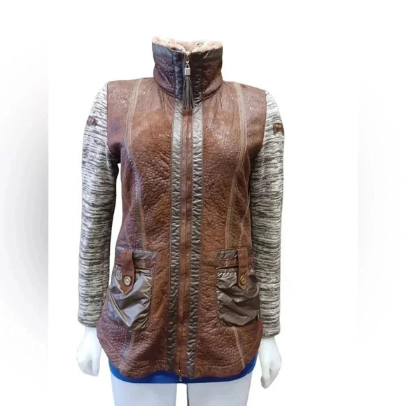 Sportalm Multi Textured Faux Fur Lightweight Brown Grey Jacket Size 38 (Medium) - Picture 2 of 11